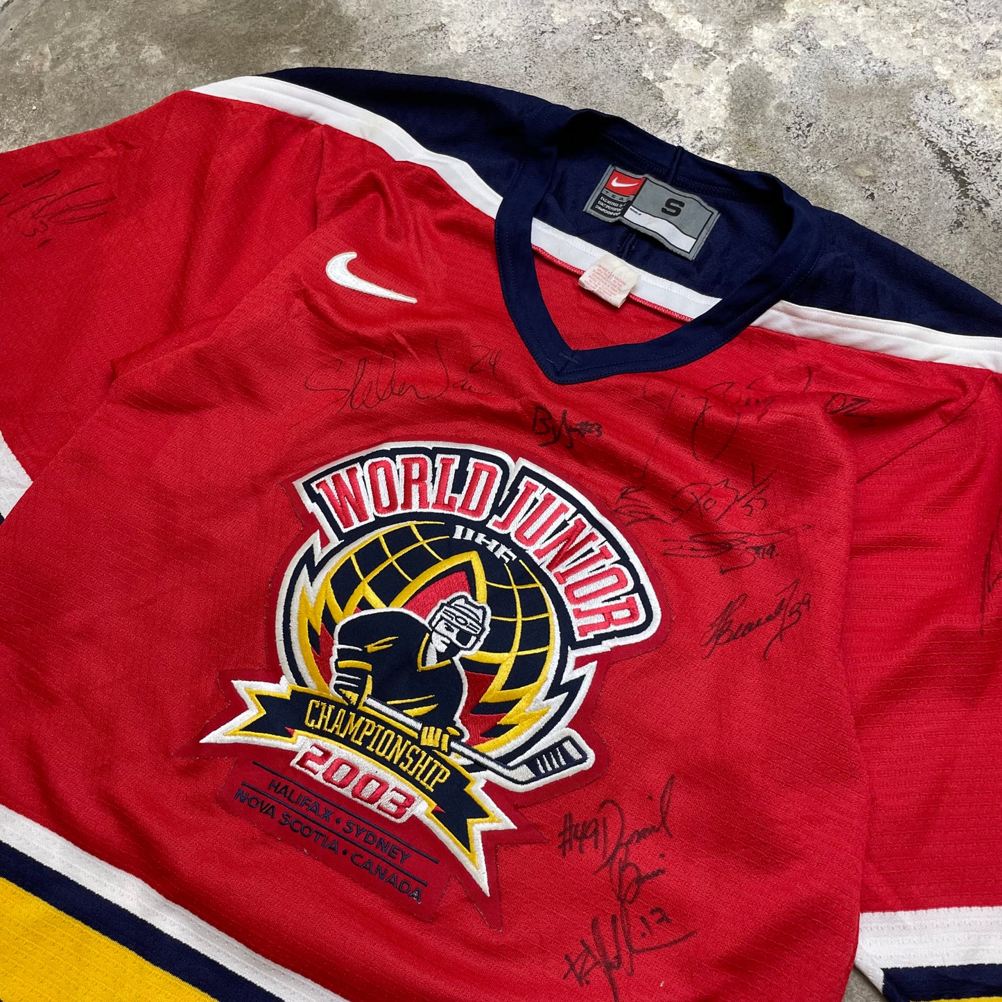 2003 Autographed World Junior Hockey jersey (S)